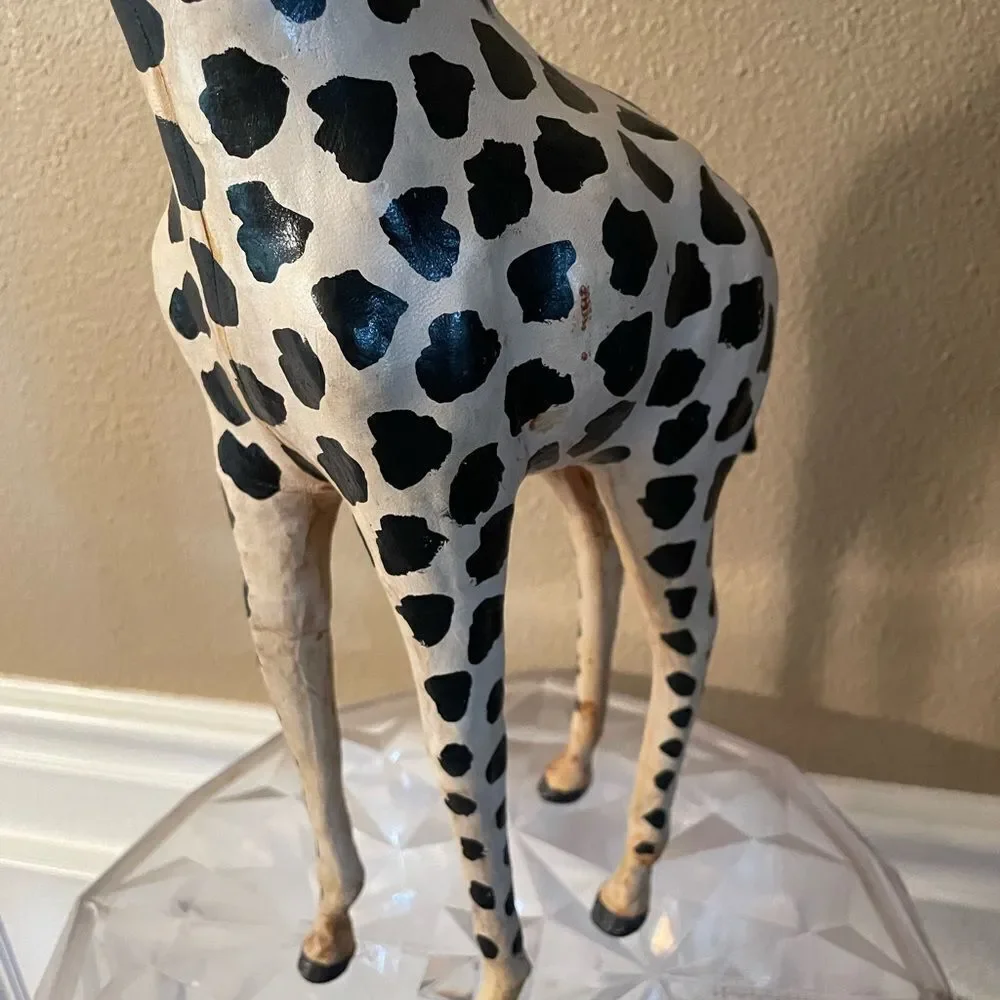 Giraffe Leather Wrapped Old 19 inches Tall Decorative Giraffe